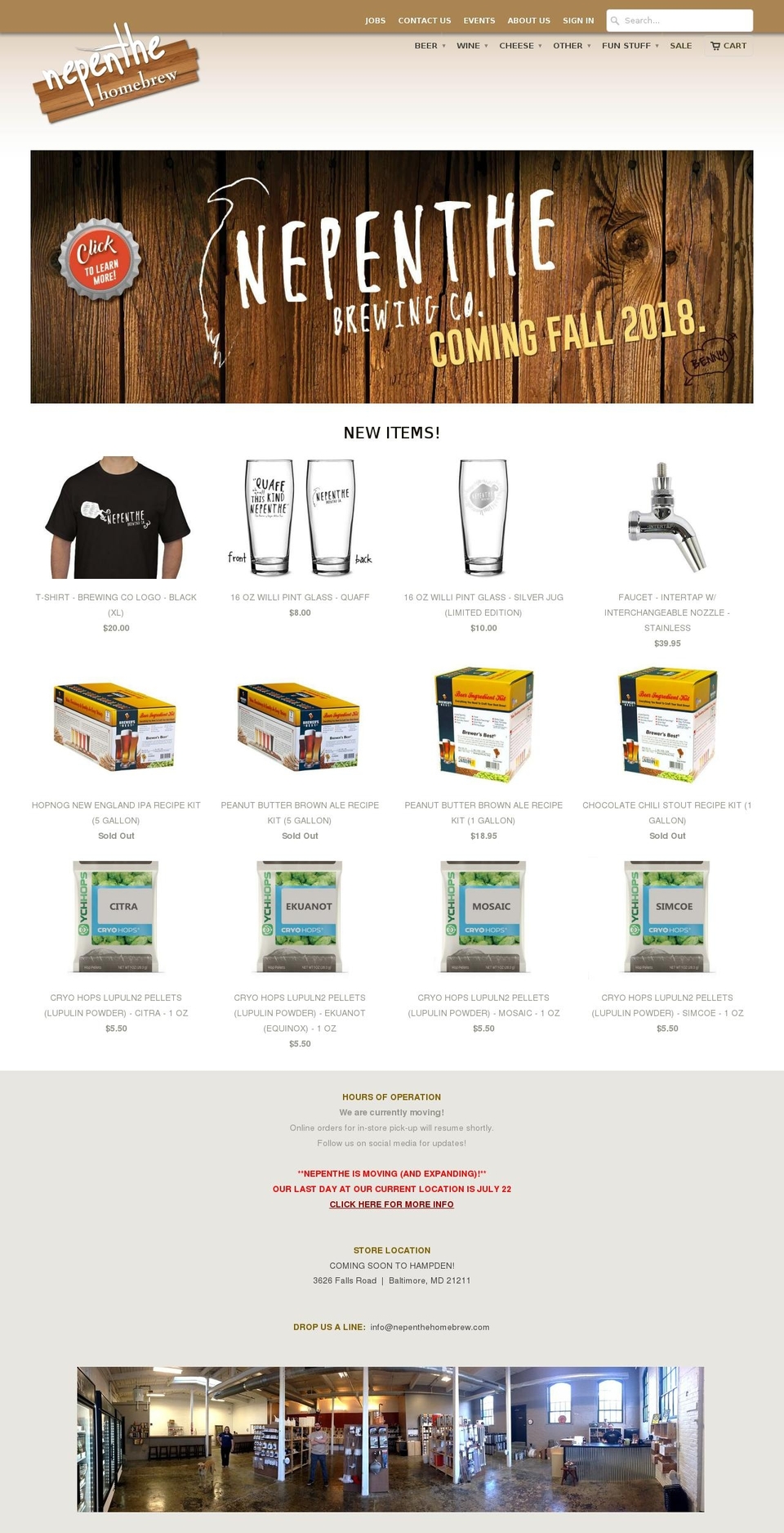 nepenthebrewing.com — Shopify storefront screenshot