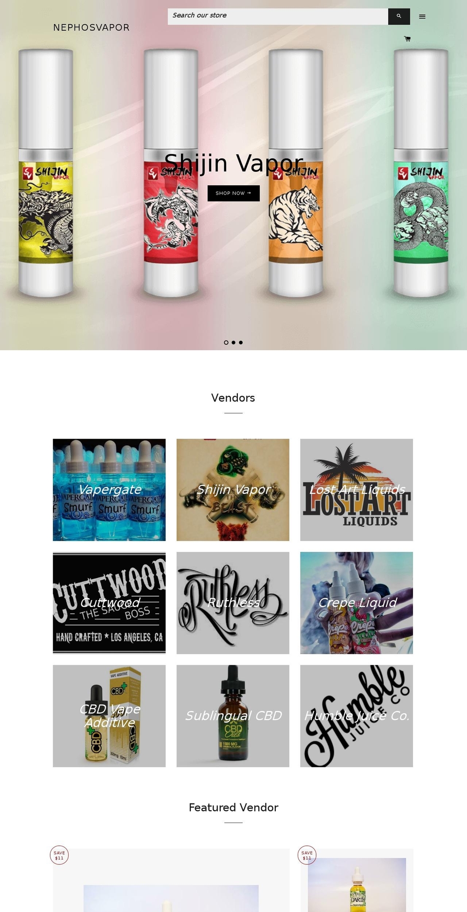 nephosvapor.com shopify website screenshot