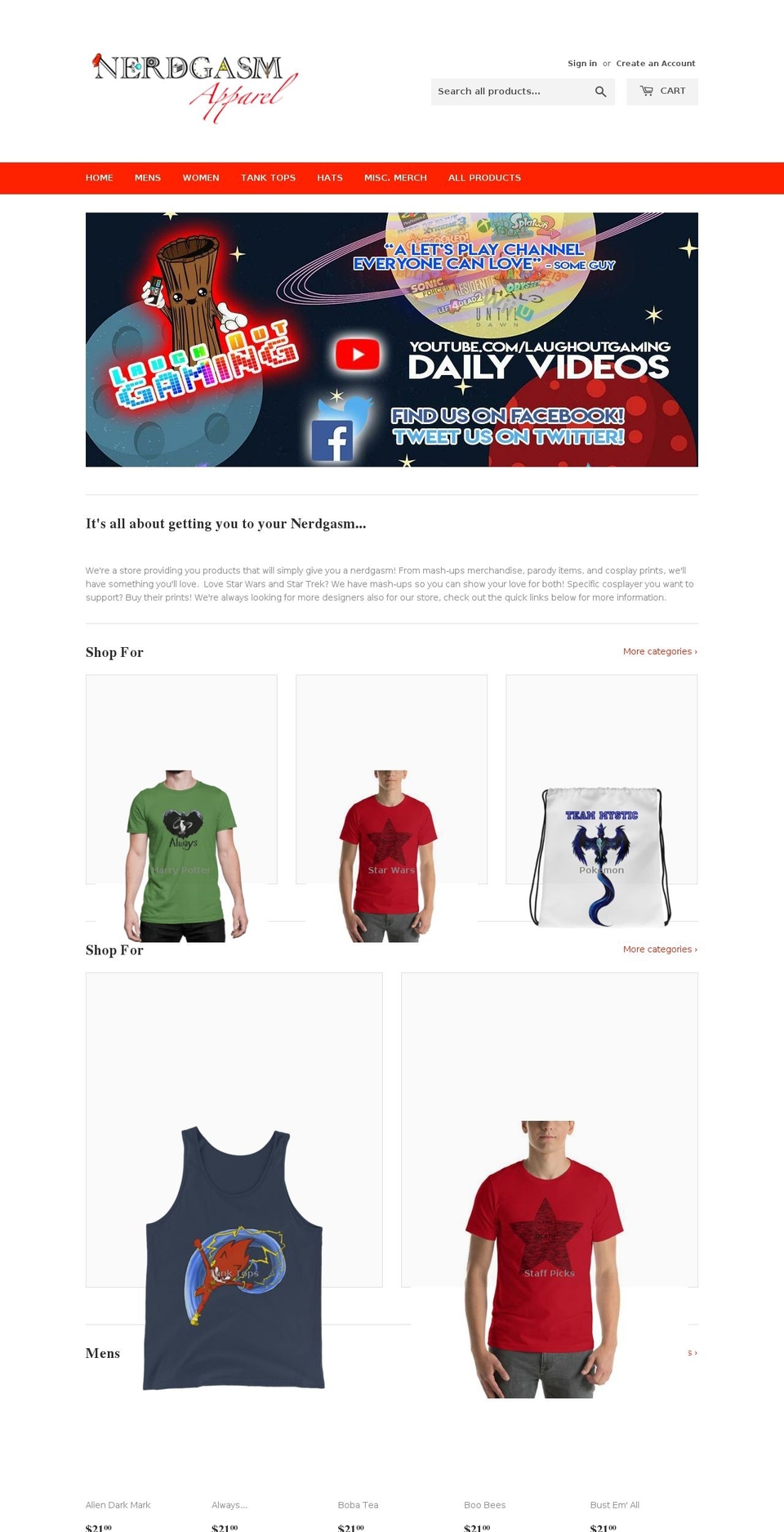 nerdgasmapparel.com — Shopify storefront screenshot