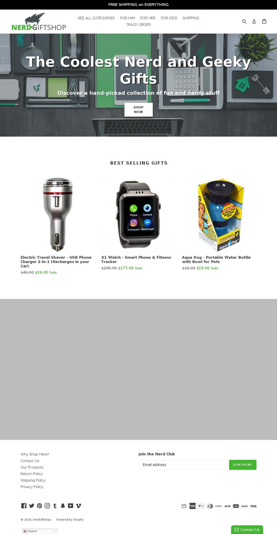 nerdgiftshop.com shopify website screenshot