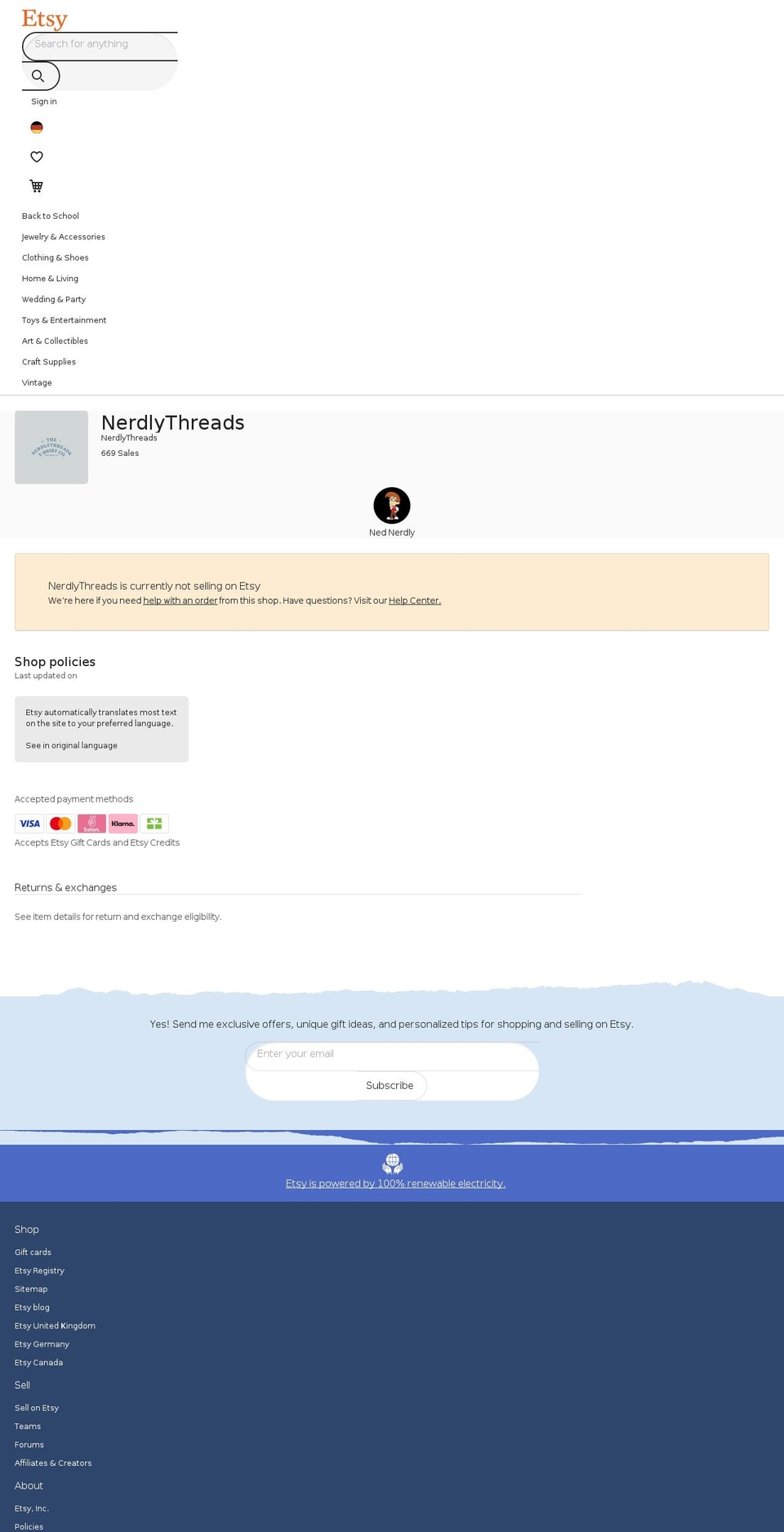 nerdlythreads.com shopify website screenshot