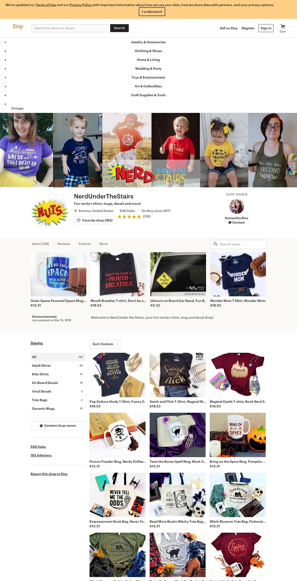 nerdunderthestairs.com — Shopify storefront screenshot