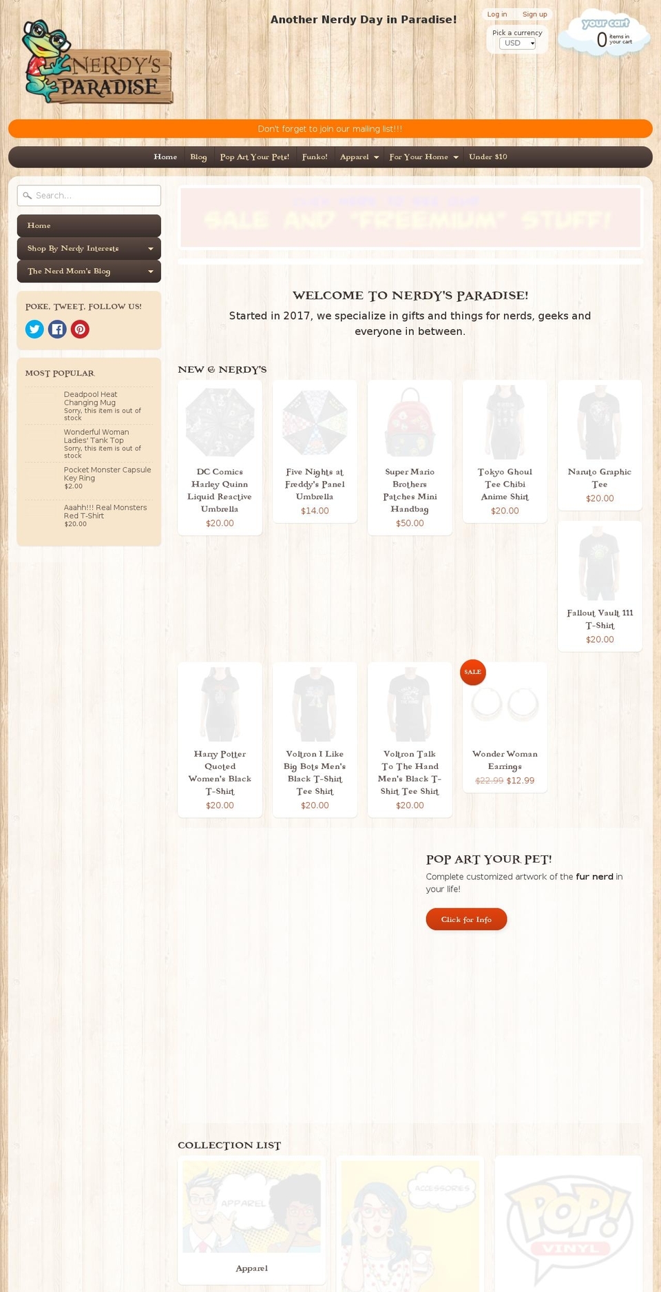 nerdysparadise.com shopify website screenshot