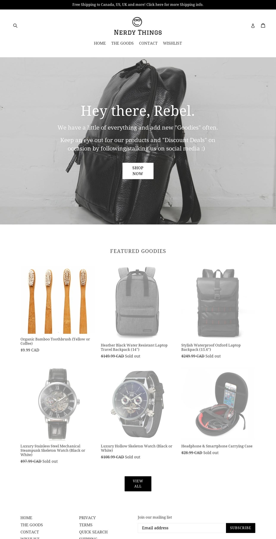 nerdythings.ca shopify website screenshot
