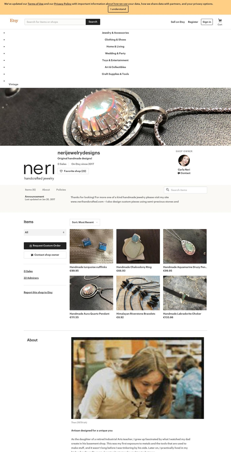 nerihandcrafted.com — Shopify storefront screenshot