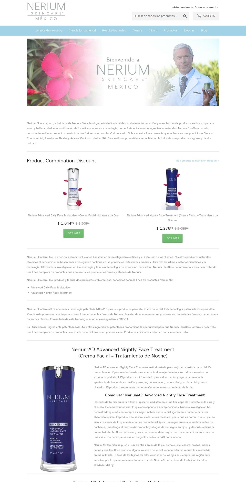 neriumskincareinternational.com shopify website screenshot