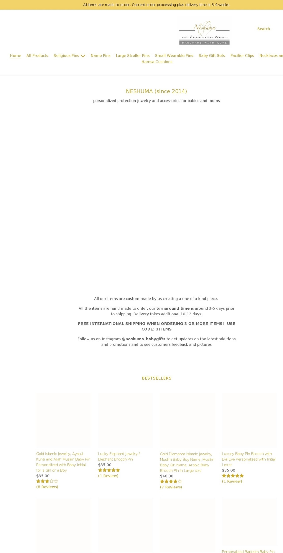neshumacreations.com shopify website screenshot