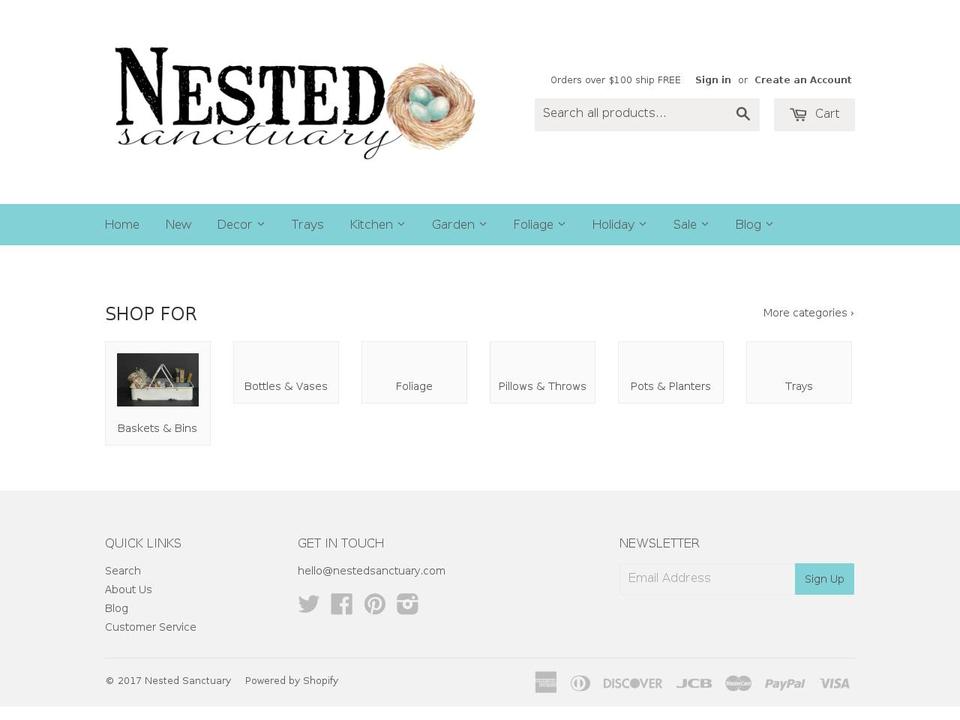 nestedsanctuary.com shopify website screenshot