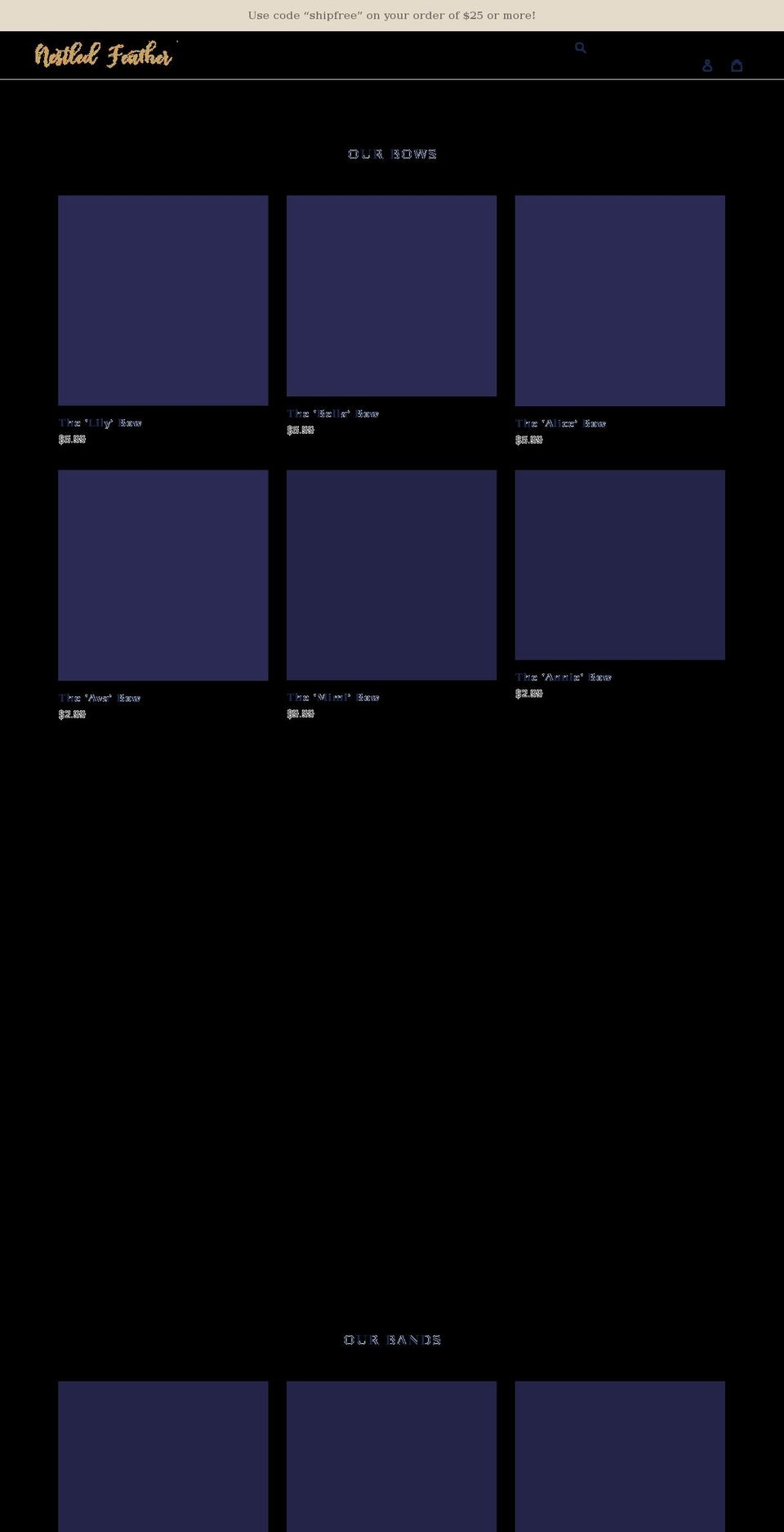 nestledfeather.com shopify website screenshot