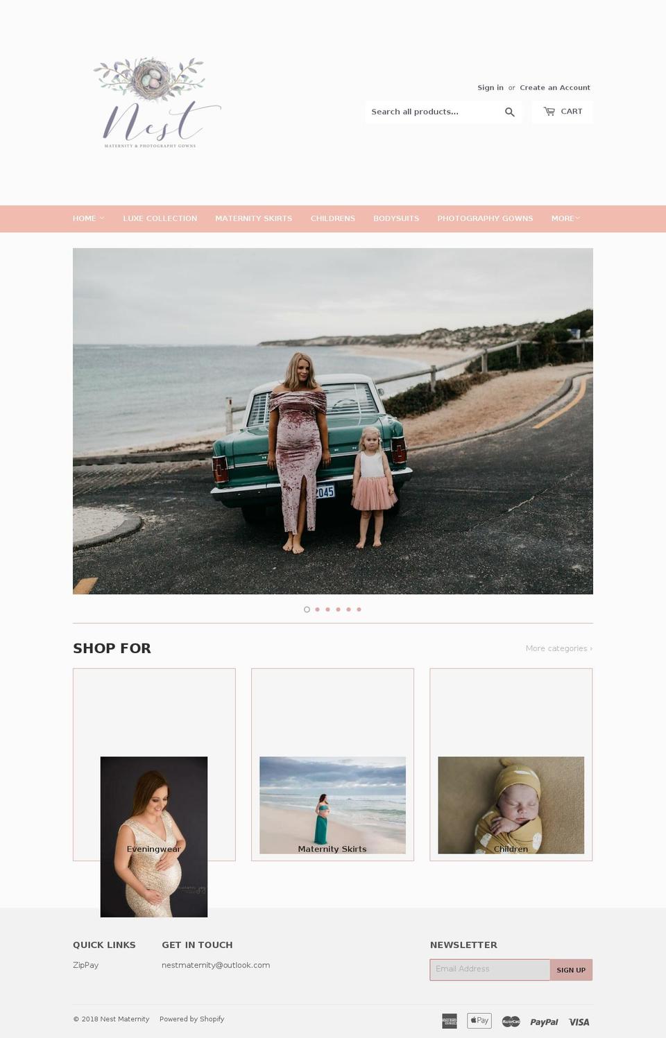 nestmaternitygowns.com — Shopify storefront screenshot