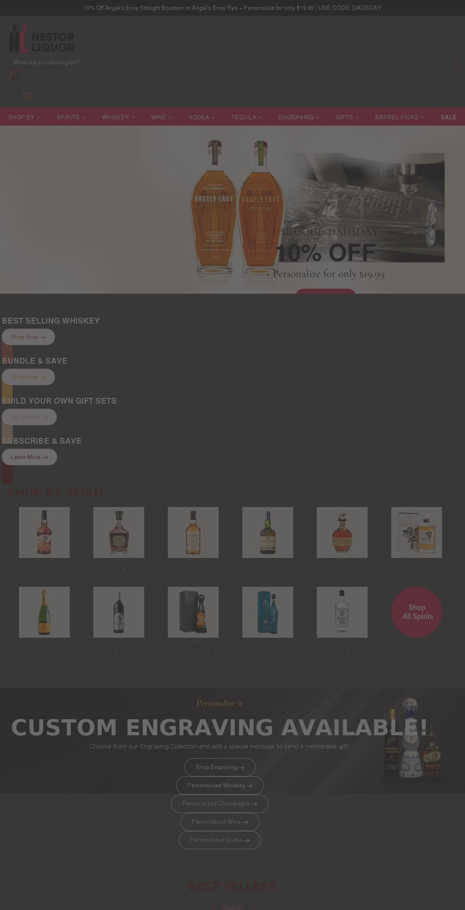 nestorliquor.com shopify website screenshot