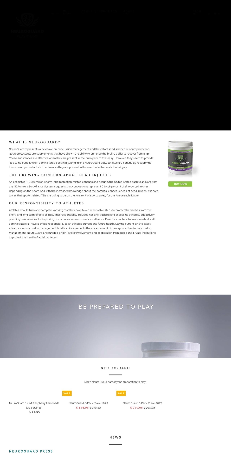 neuroguardsports.com shopify website screenshot