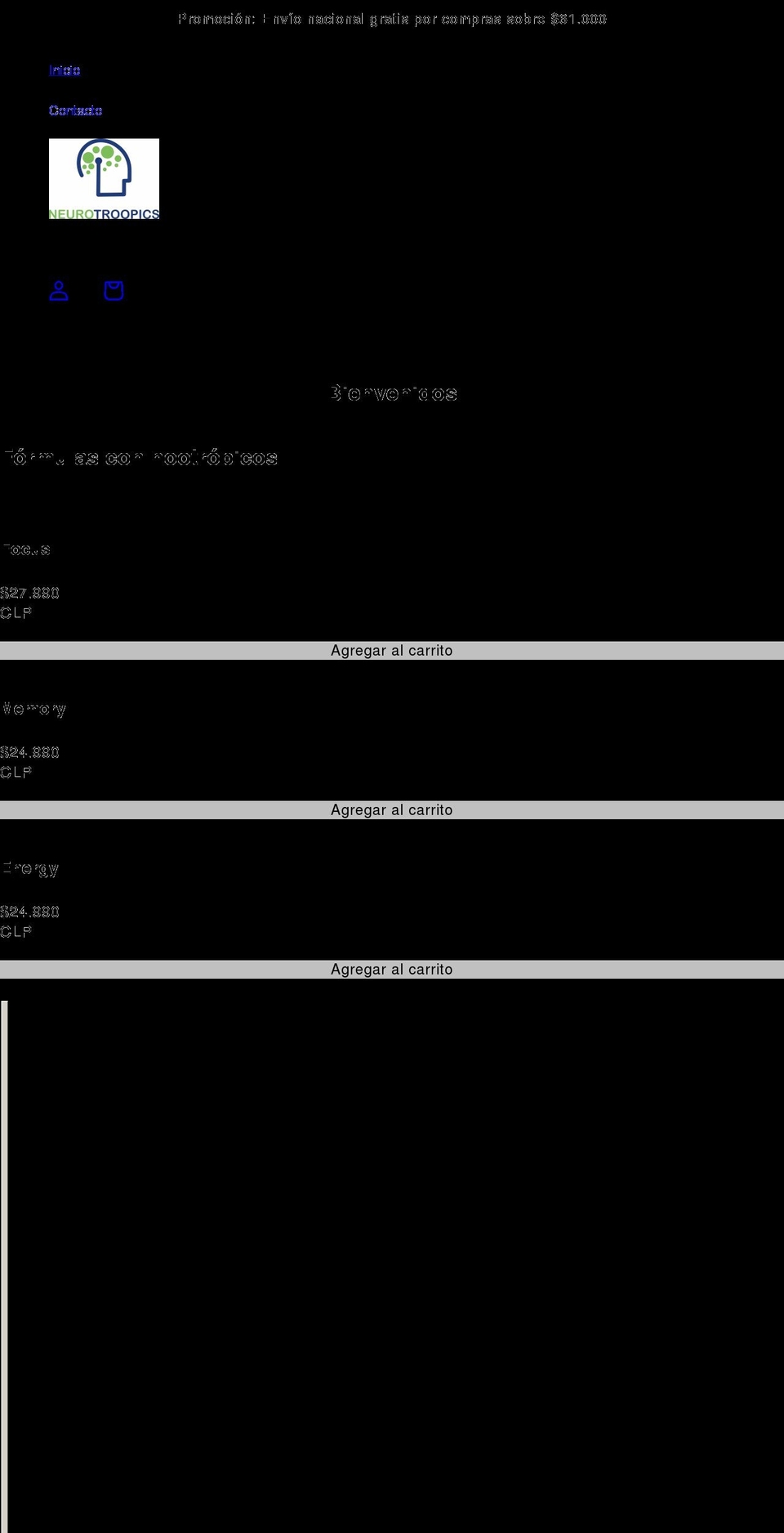 neurotroopics.cl shopify website screenshot