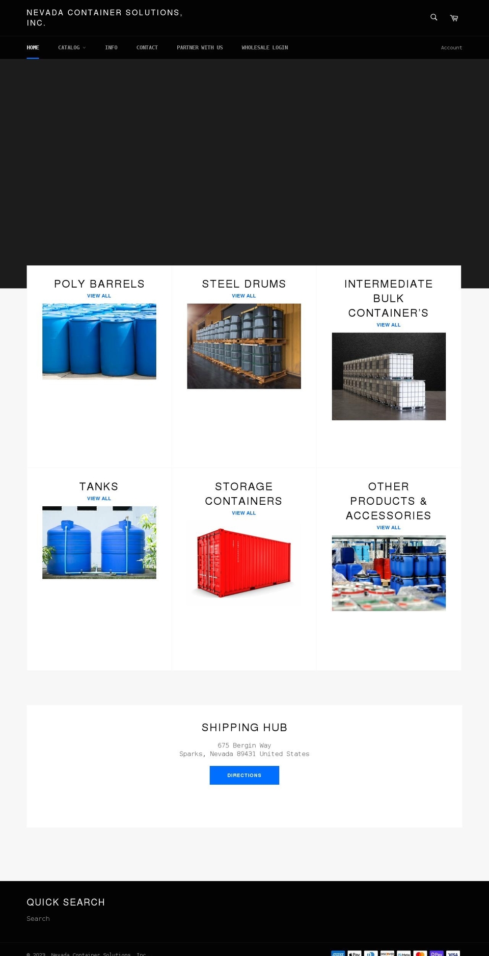 nevadacontainersupply.com — Shopify storefront screenshot