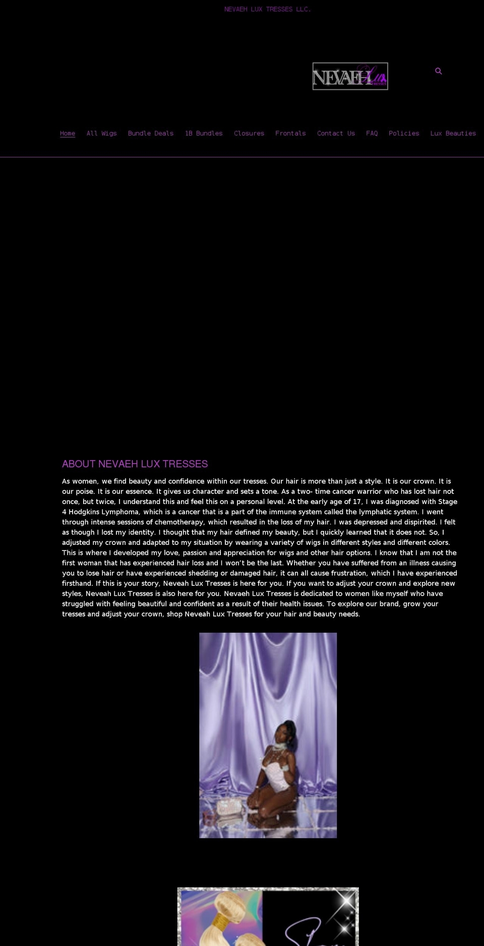 nevaehluxtresses.com shopify website screenshot