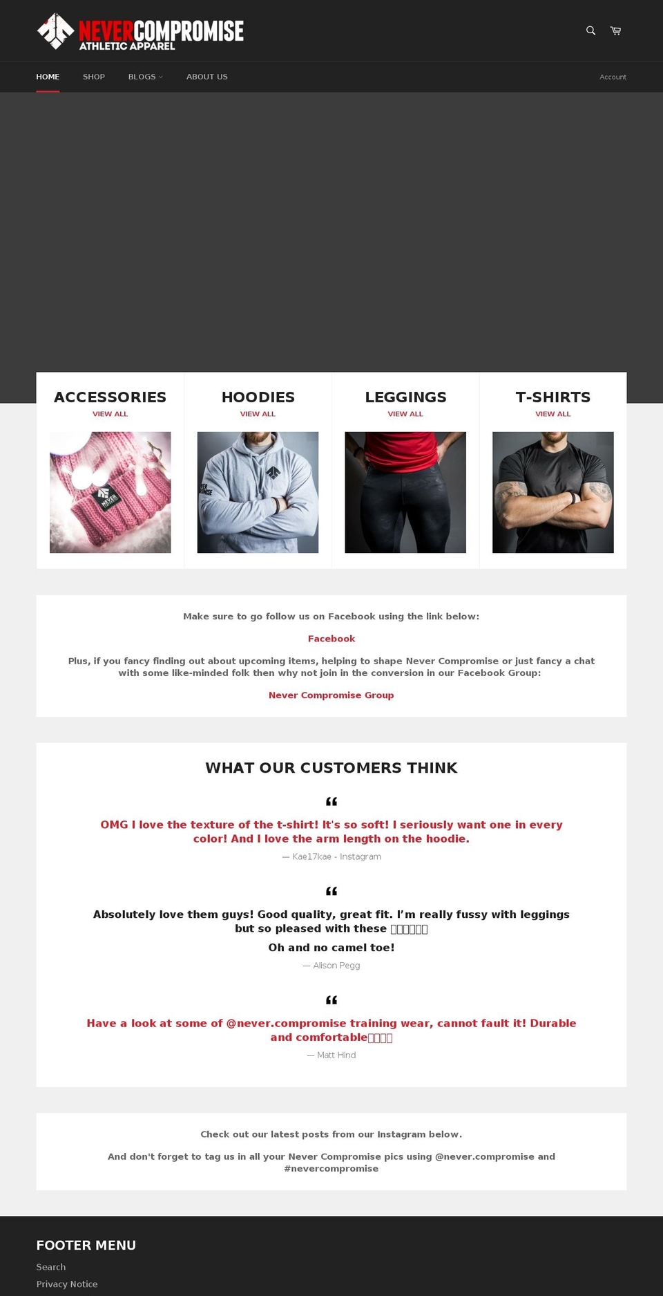never-compromise.com — Shopify storefront screenshot