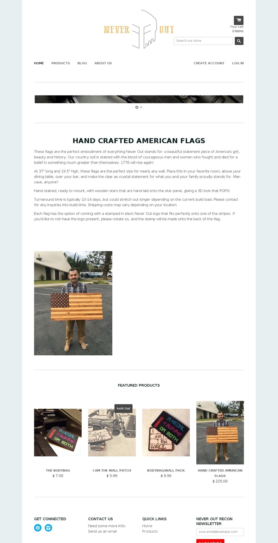 never-out.com shopify website screenshot