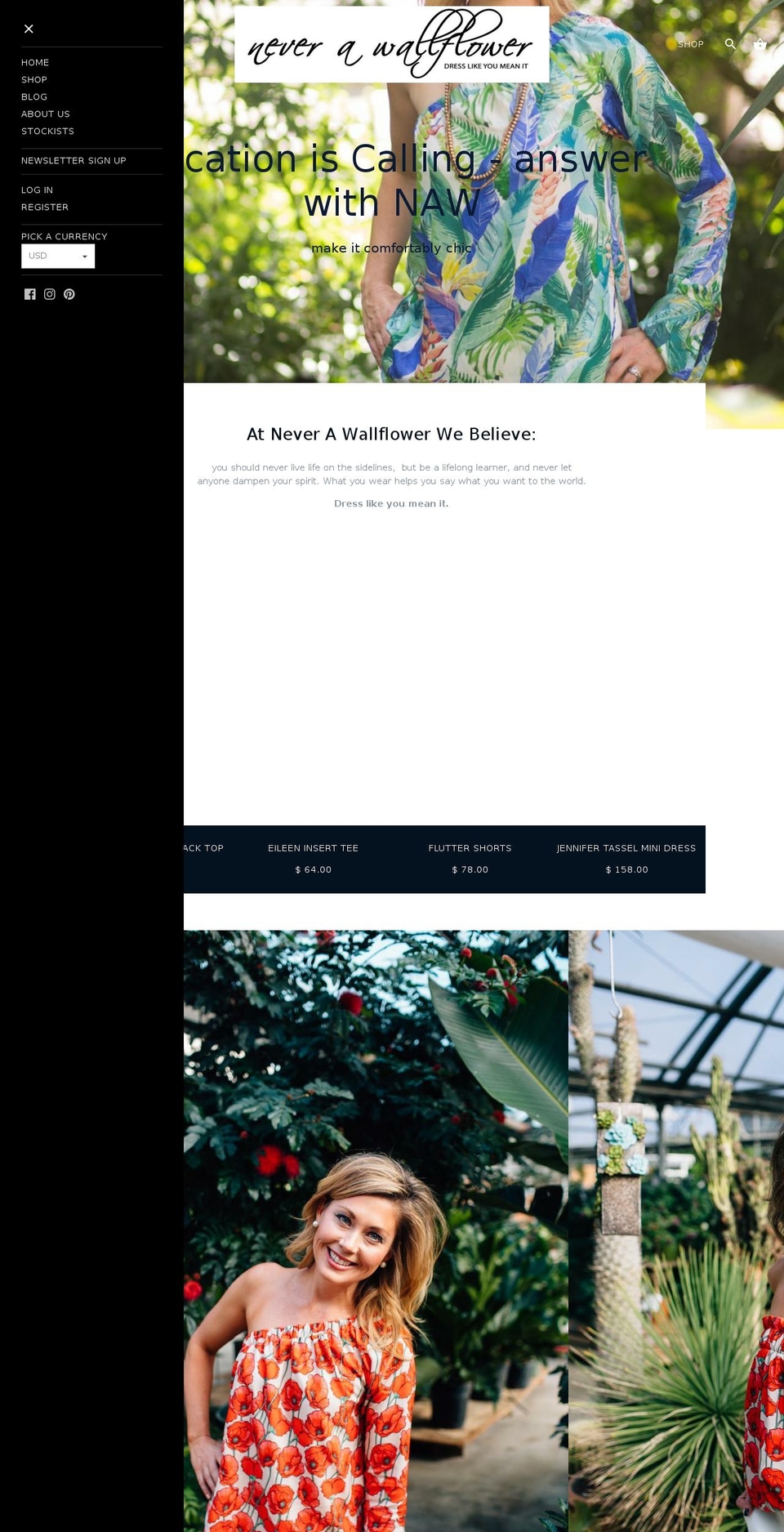 neverawallflower.com shopify website screenshot
