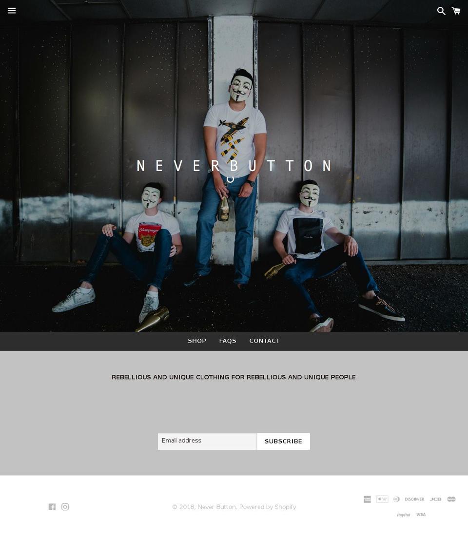 neverbutton.com — Shopify storefront screenshot