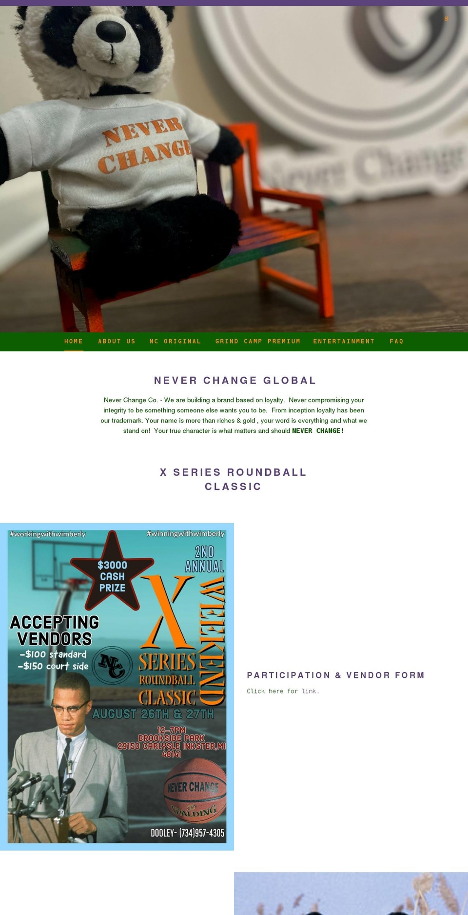 neverchangeglobal.com shopify website screenshot