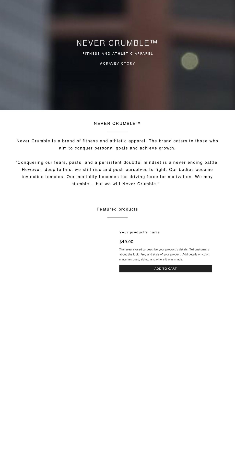 nevercrumble.net shopify website screenshot