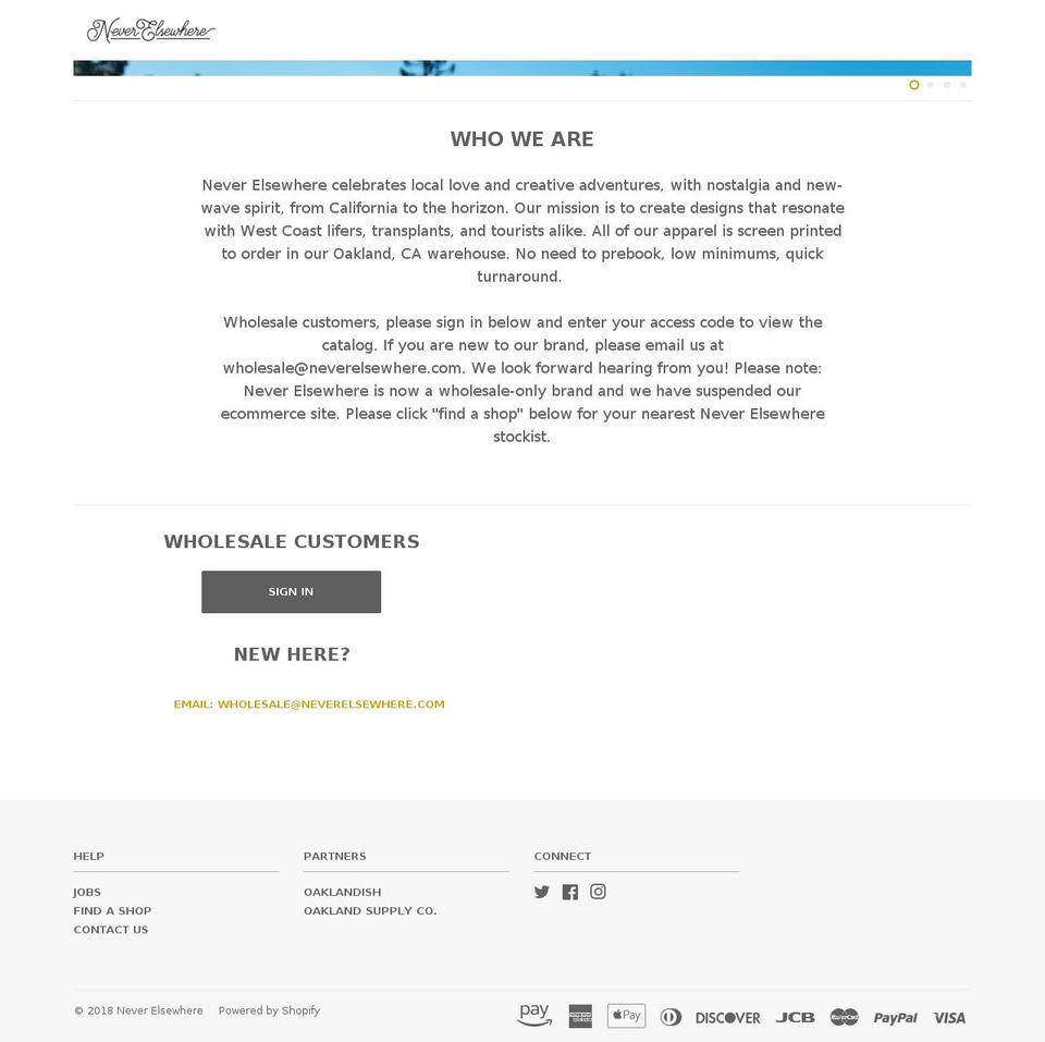 neverelsewhere.myshopify.com shopify website screenshot