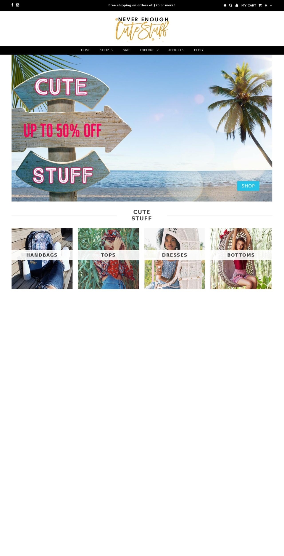 neverenoughcutestuff.com shopify website screenshot