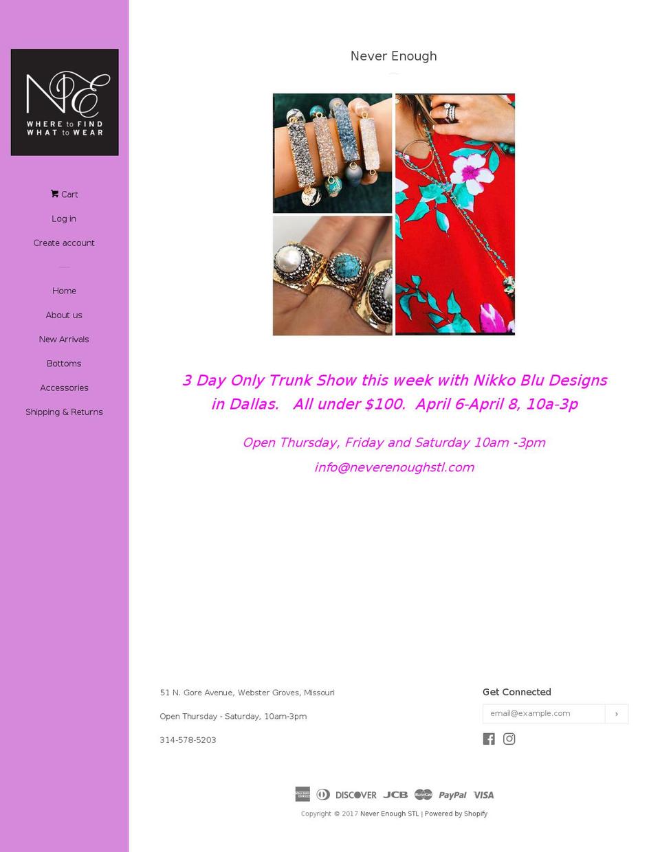 neverenoughstl.com shopify website screenshot