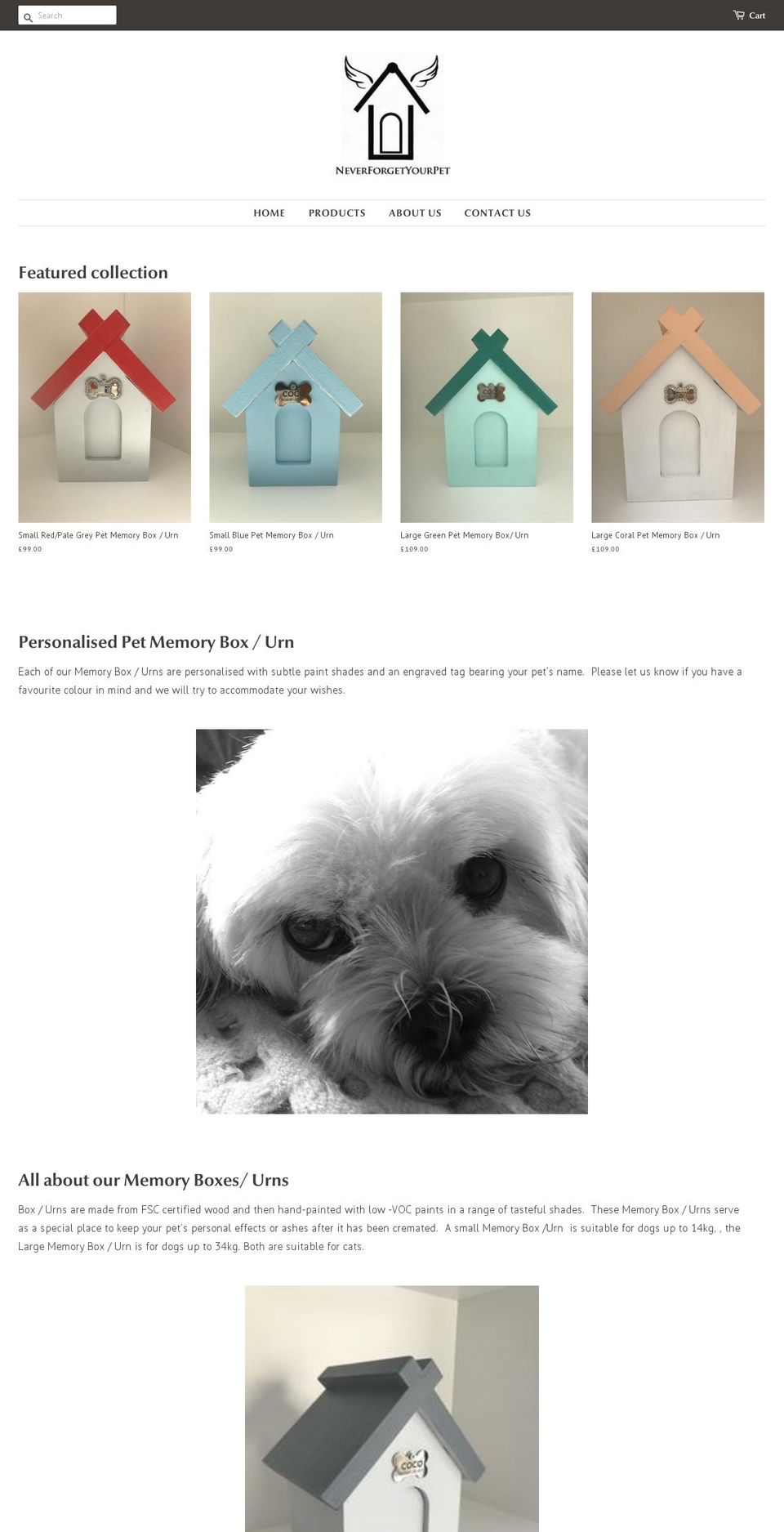 neverforgetyourpet.com — Shopify storefront screenshot