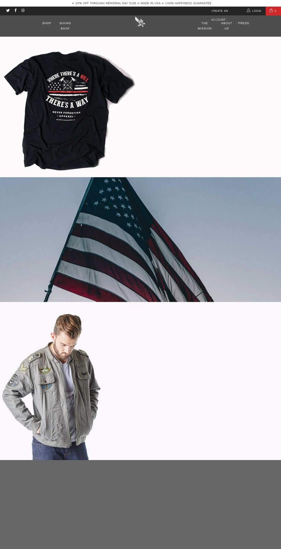 neverforgottenapparel.com — Shopify storefront screenshot