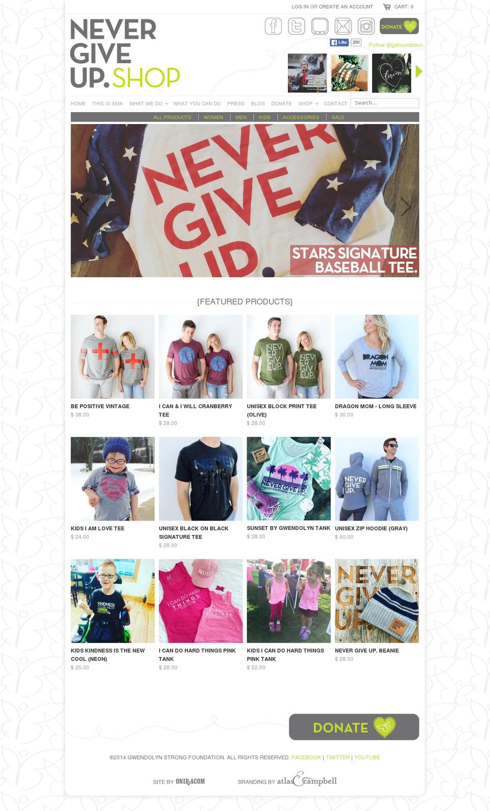 nevergiveup.com shopify website screenshot