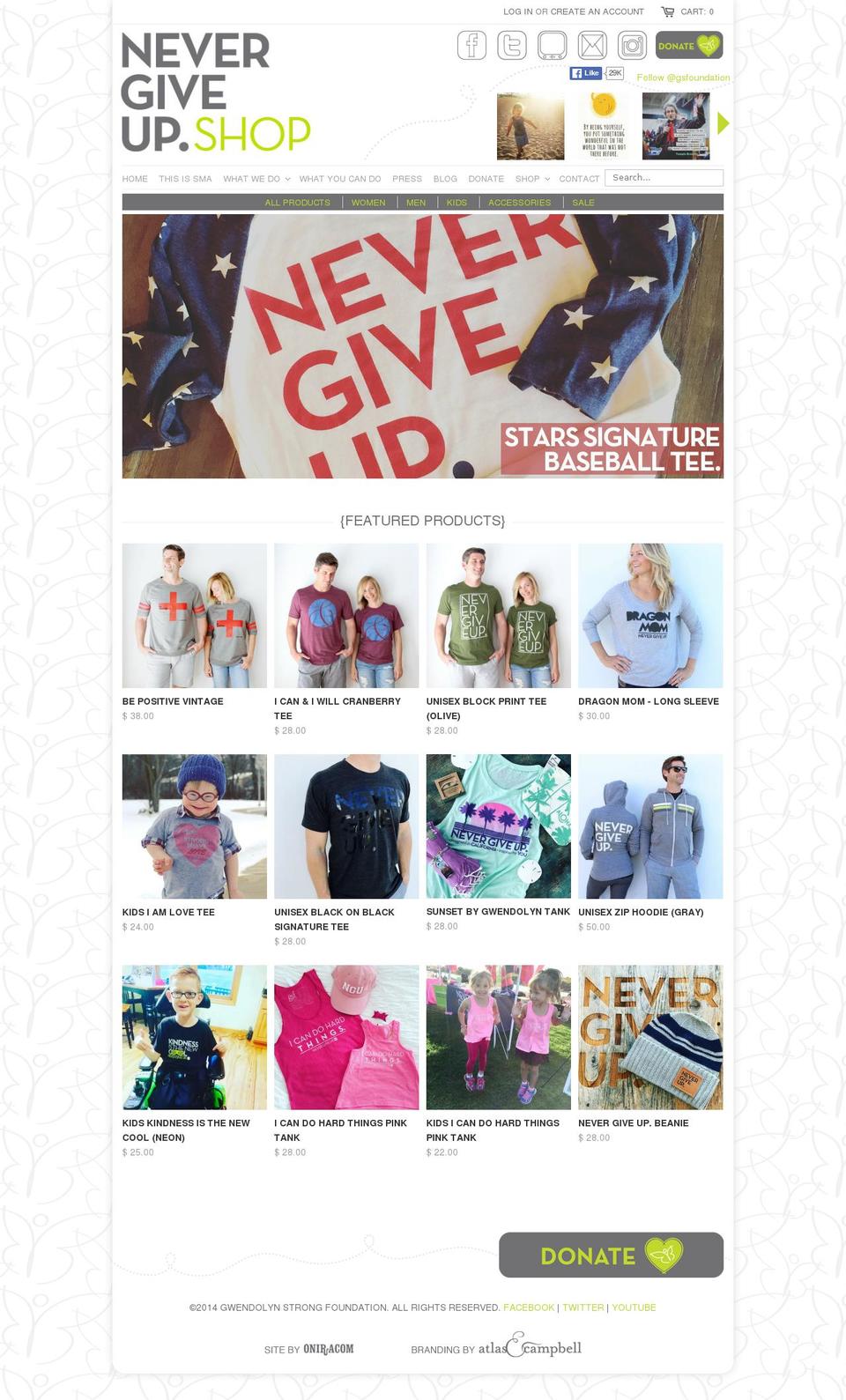 nevergiveup.org shopify website screenshot