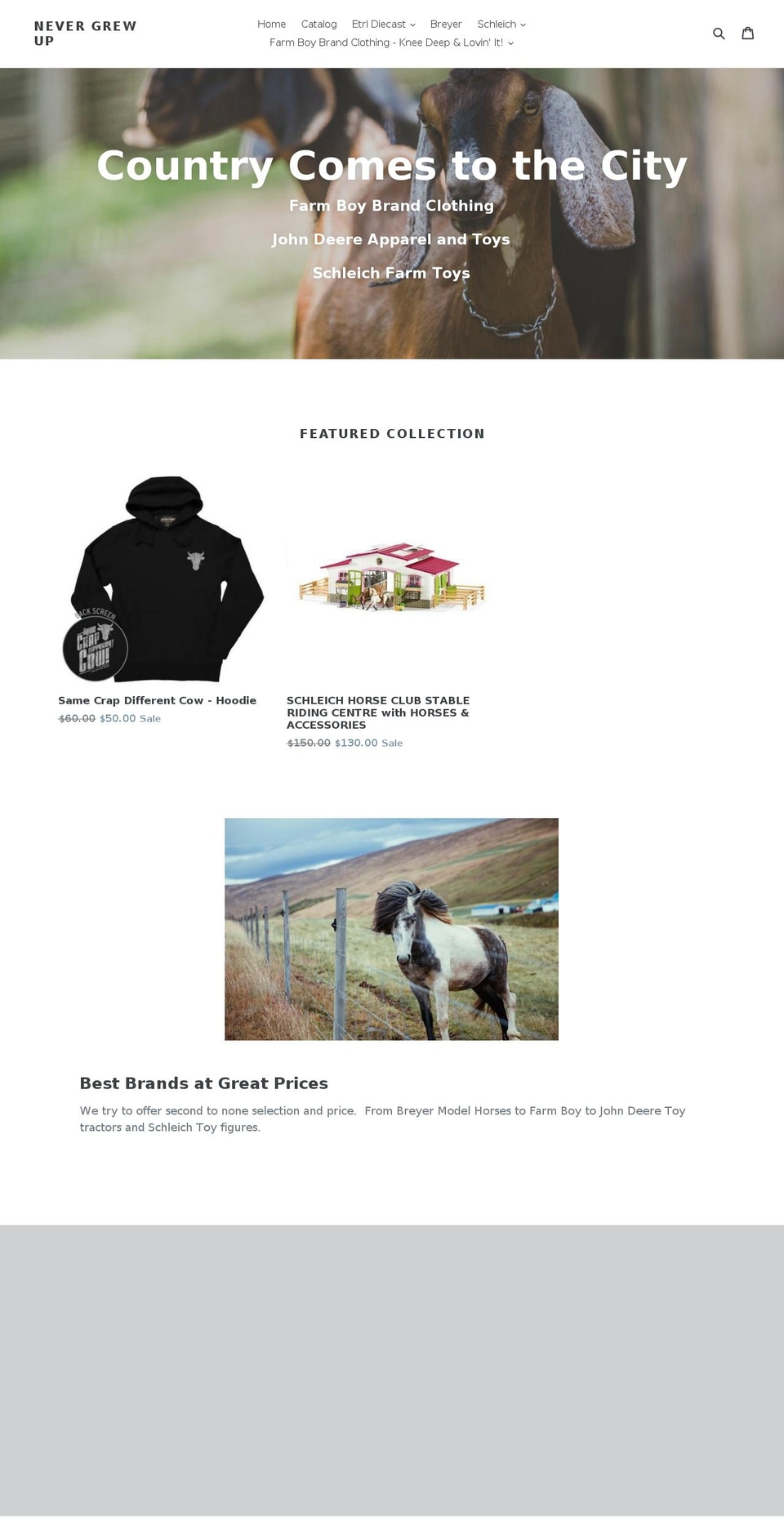 nevergrewup.ca shopify website screenshot