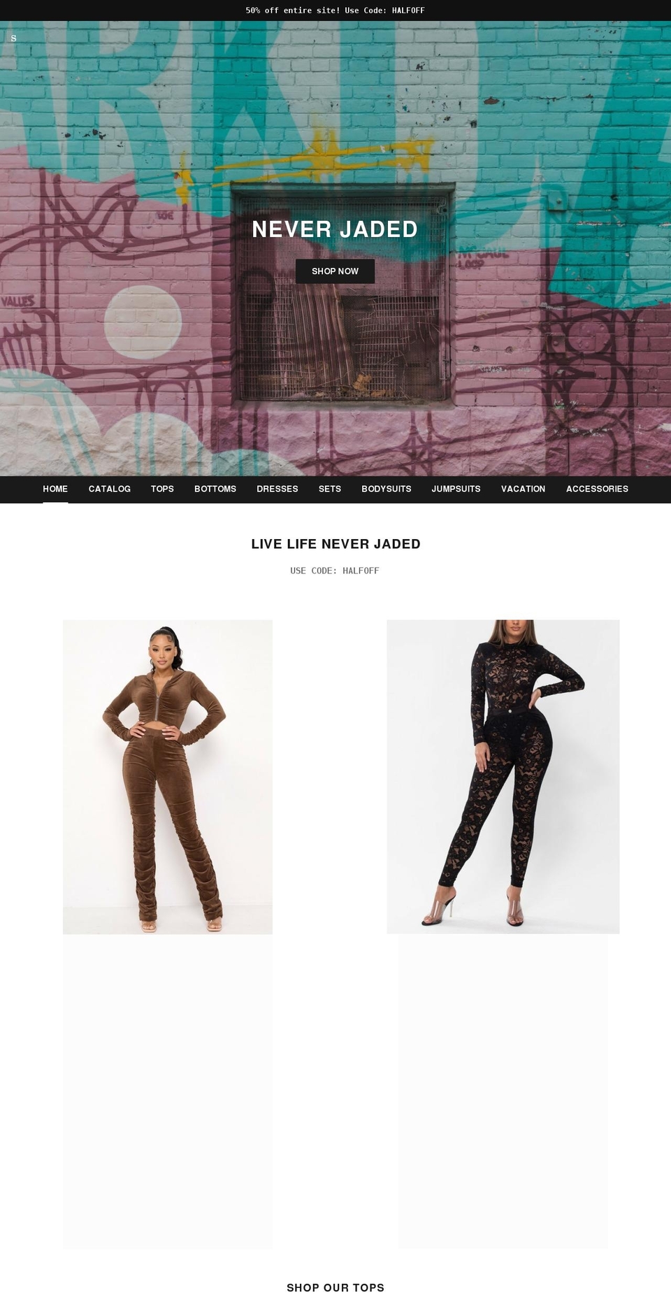 neverjaded.com shopify website screenshot