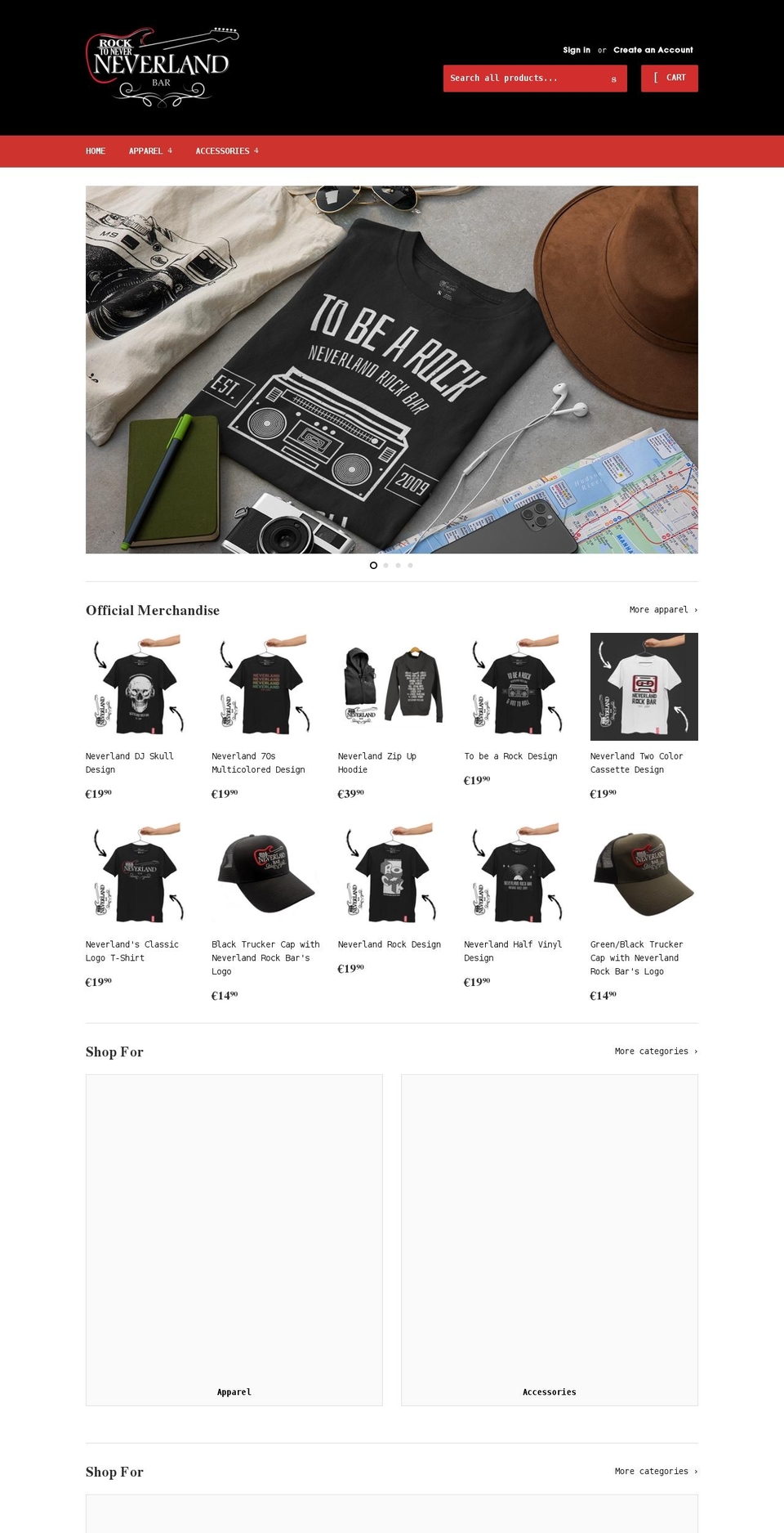 neverlandrockshop.com shopify website screenshot