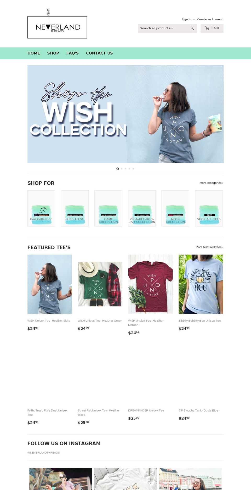 neverlandthreads.com — Shopify storefront screenshot