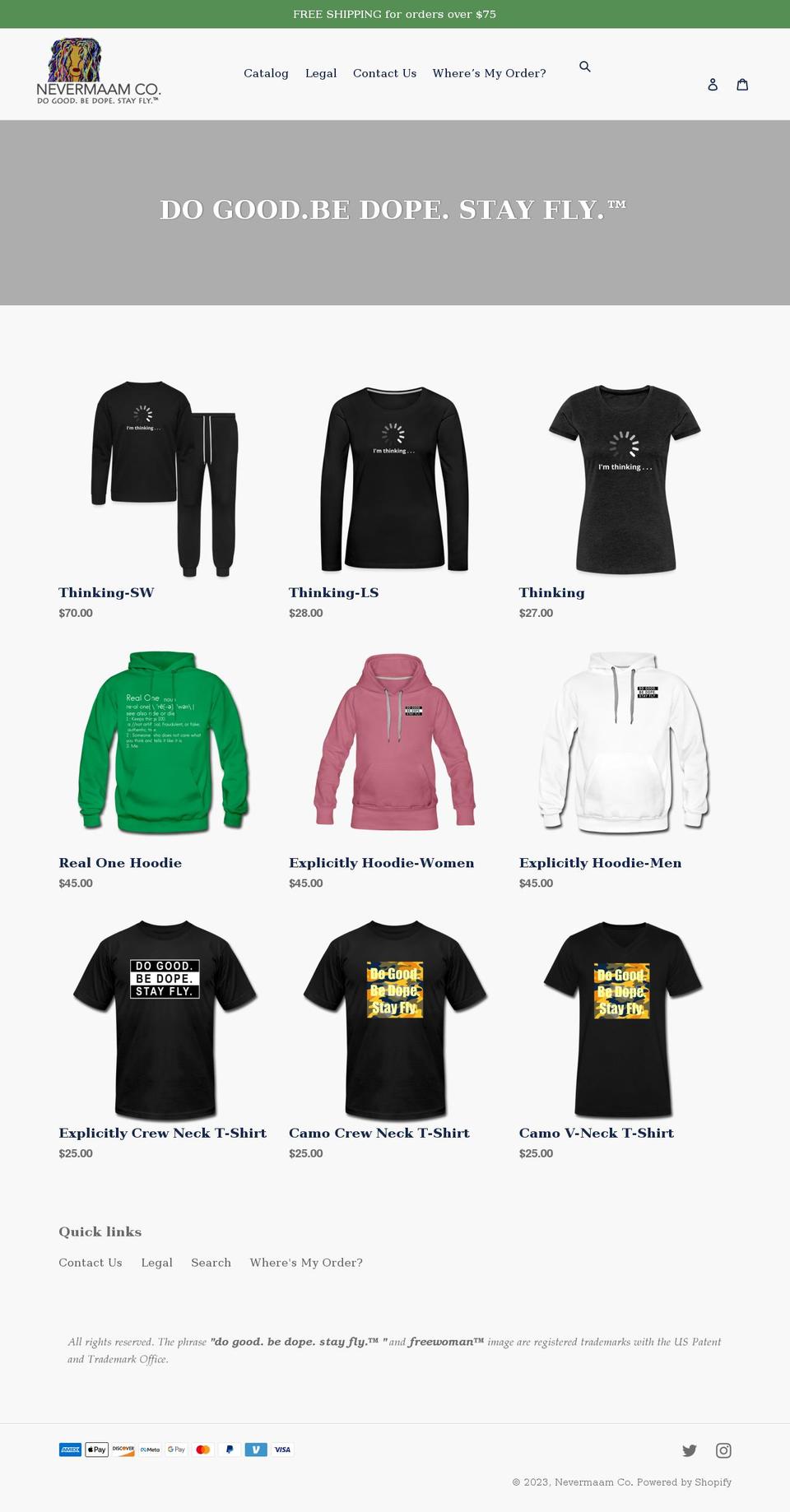 nevermaam.com shopify website screenshot