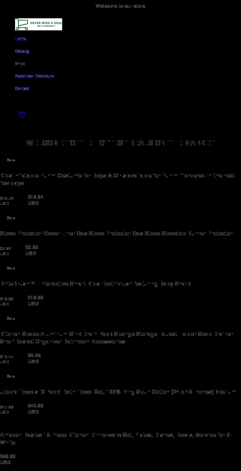 nevermissadeal.com shopify website screenshot