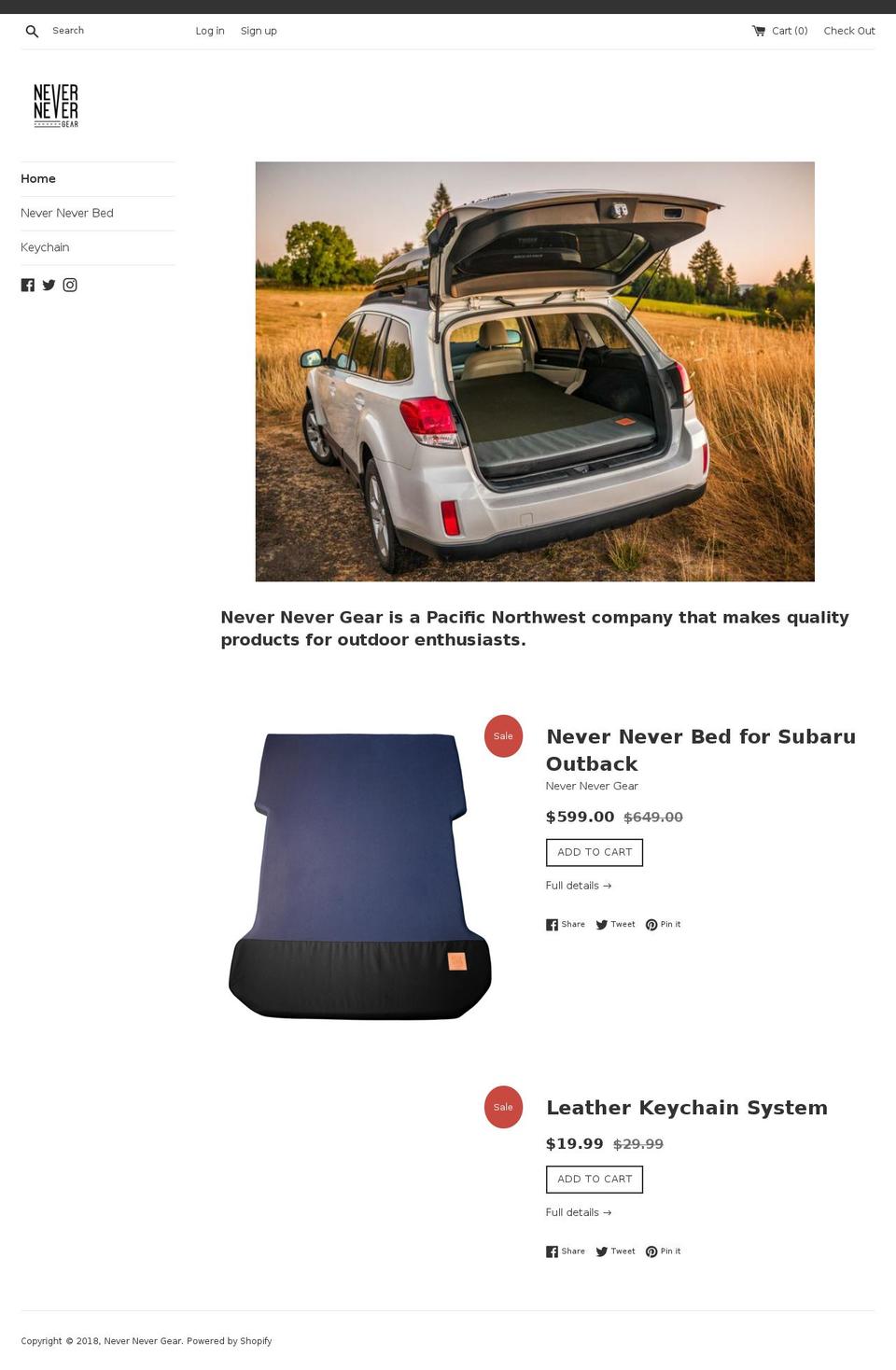 nevernevergear.com — Shopify storefront screenshot