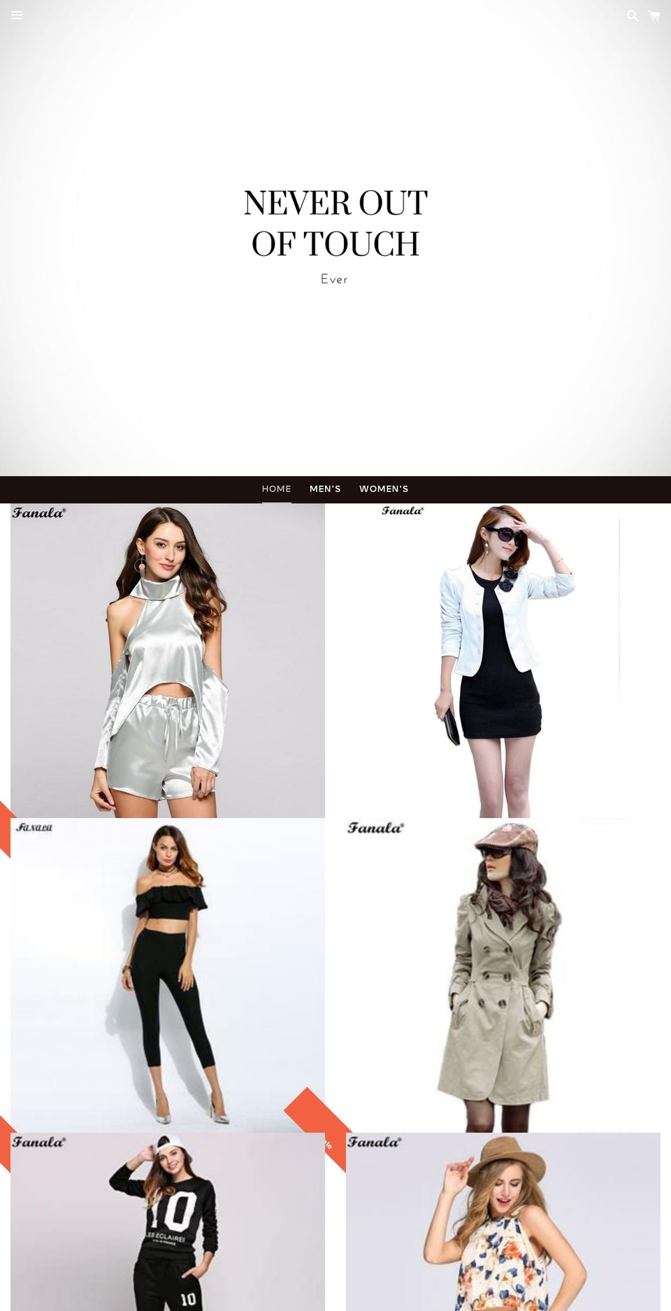 neveroutoftouch.com — Shopify storefront screenshot