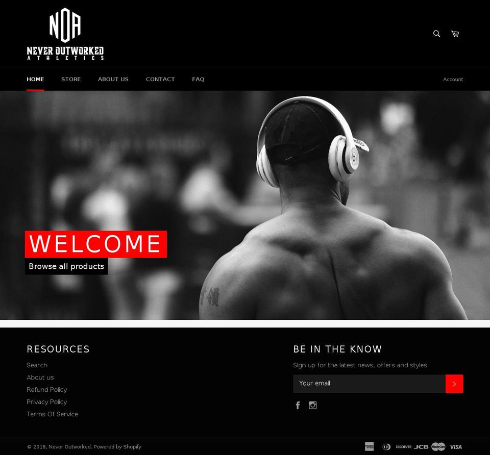 neveroutworkedclothing.com — Shopify storefront screenshot