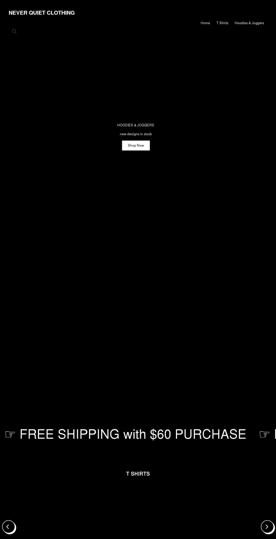 neverquietclothing.com shopify website screenshot