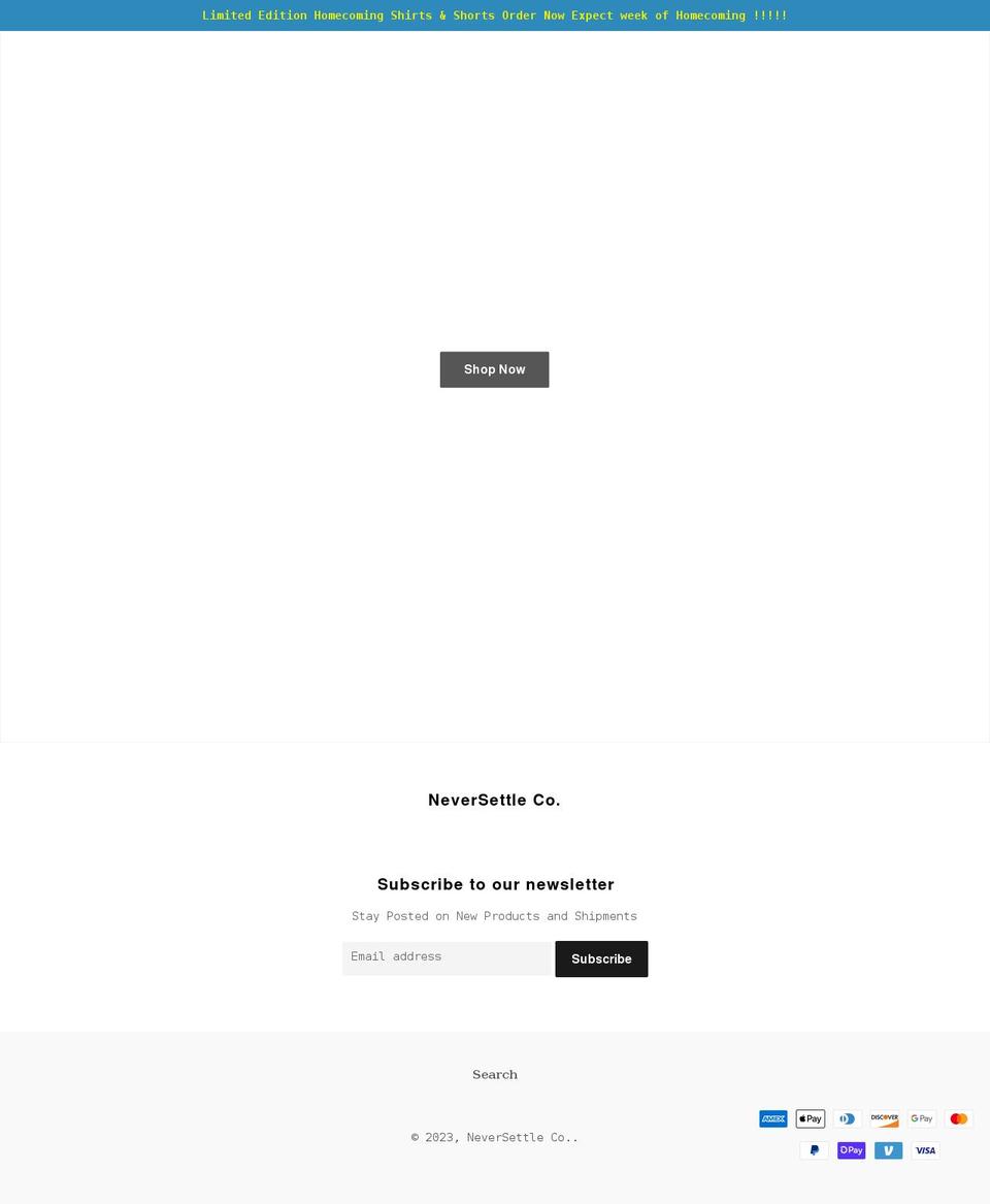 neversettleco.com shopify website screenshot