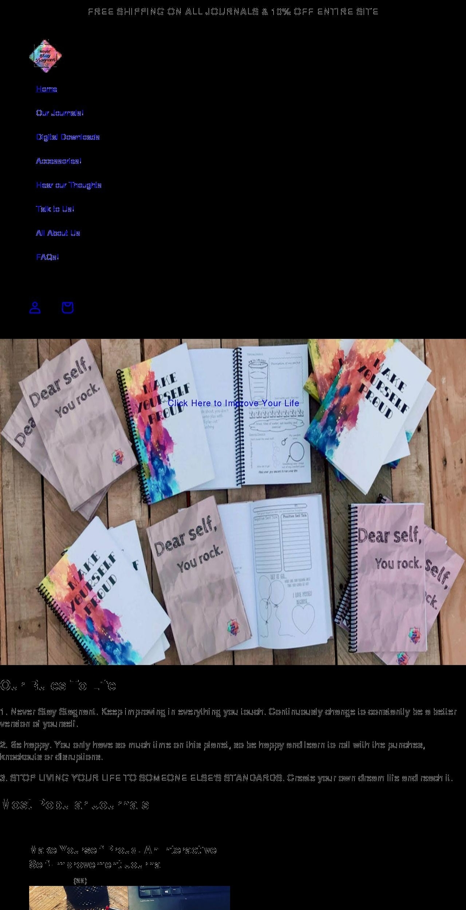 neverstaystagnant.com — Shopify storefront screenshot