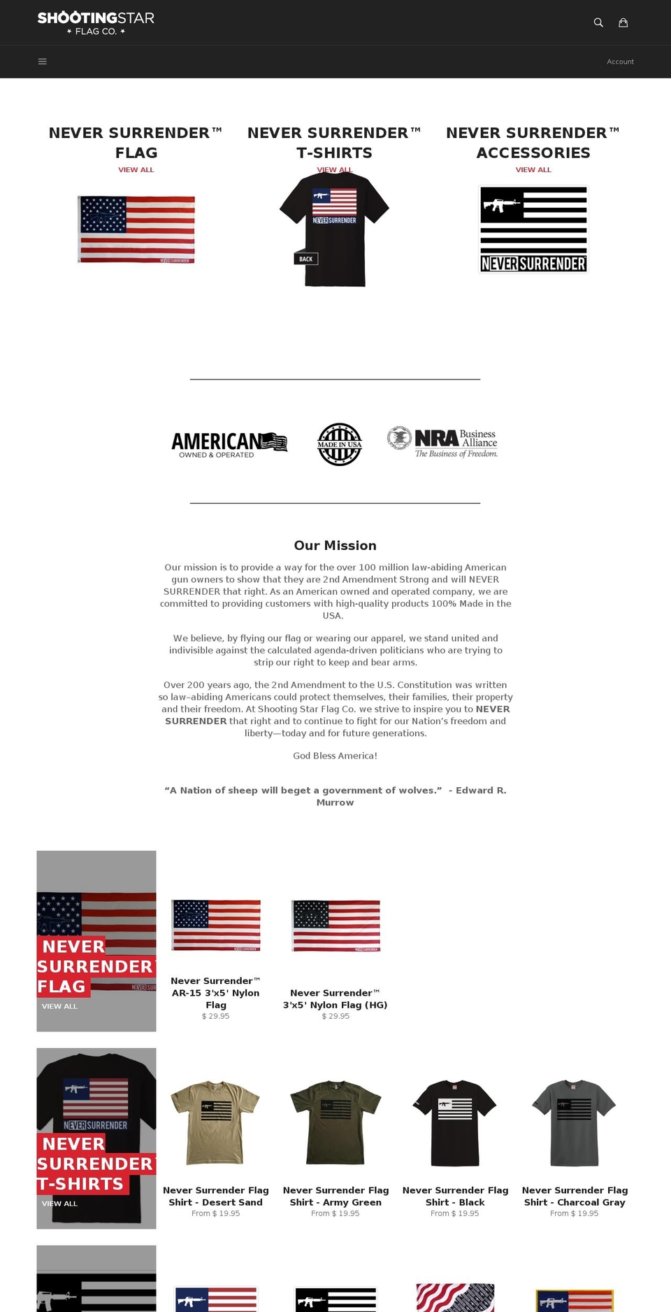 neversurrenderflag.com shopify website screenshot