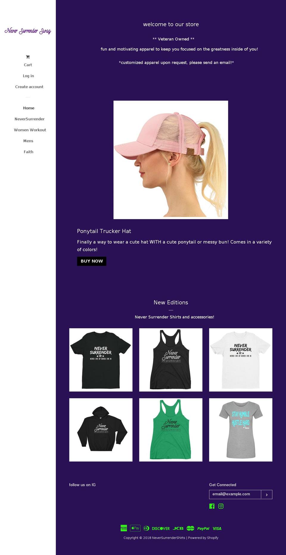 neversurrendershirts.com — Shopify storefront screenshot