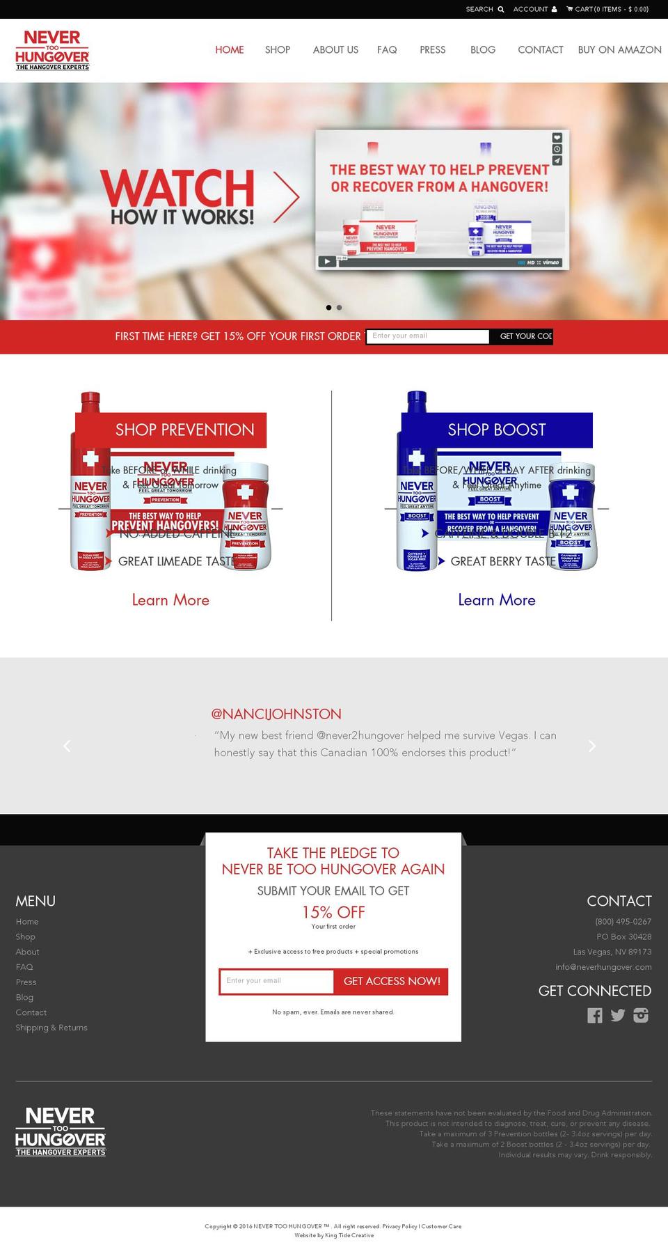 nevertohungover.com shopify website screenshot