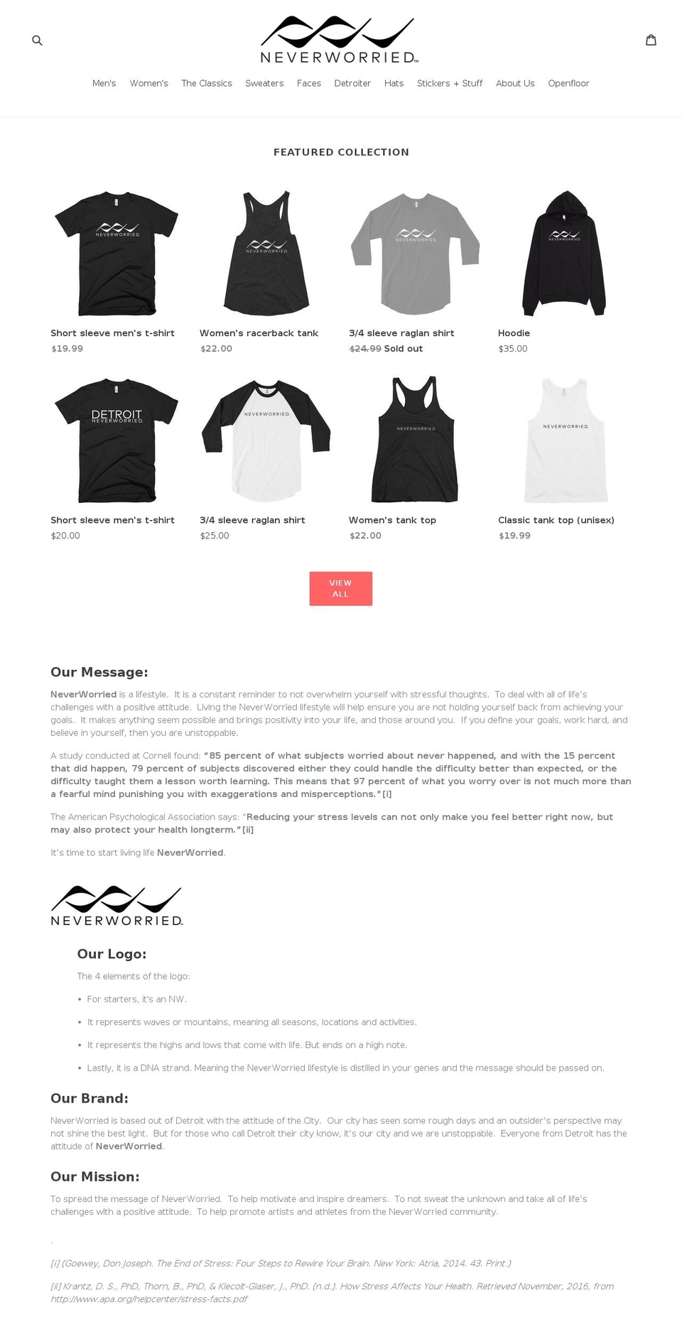 neverworried.com shopify website screenshot