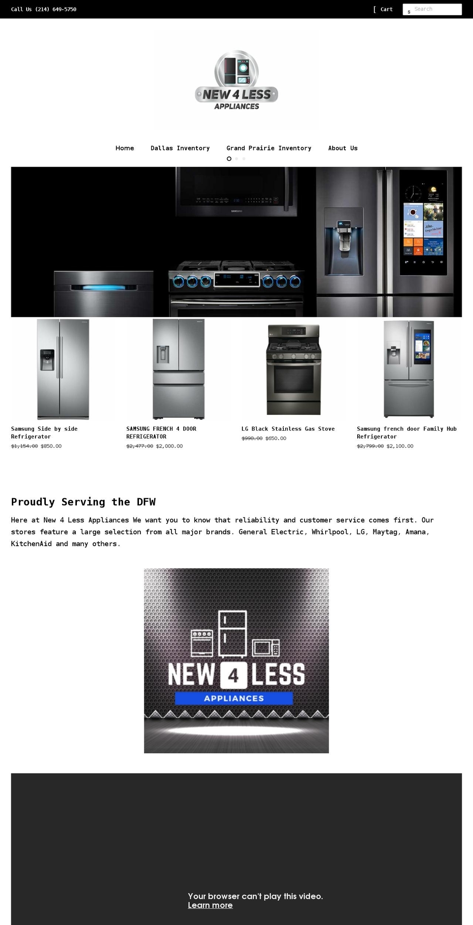 new-4-less-appliances.myshopify.com shopify website screenshot