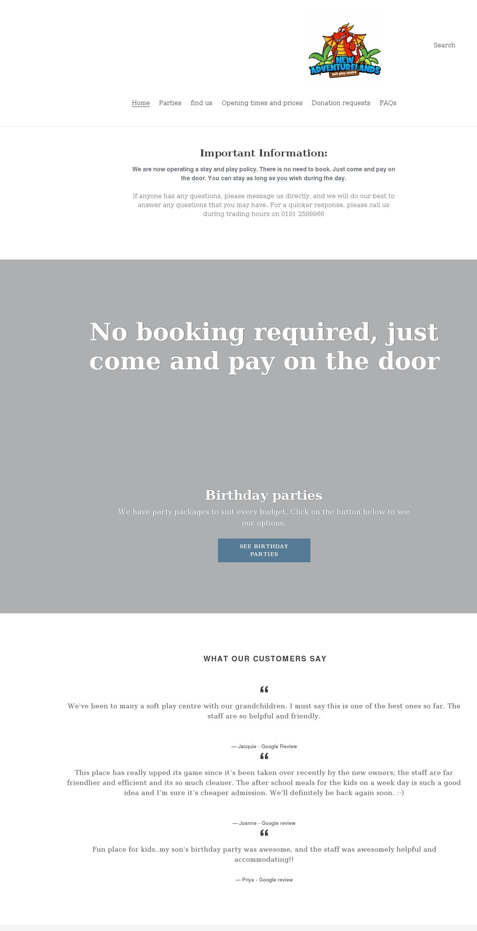 newadventurelands.com shopify website screenshot